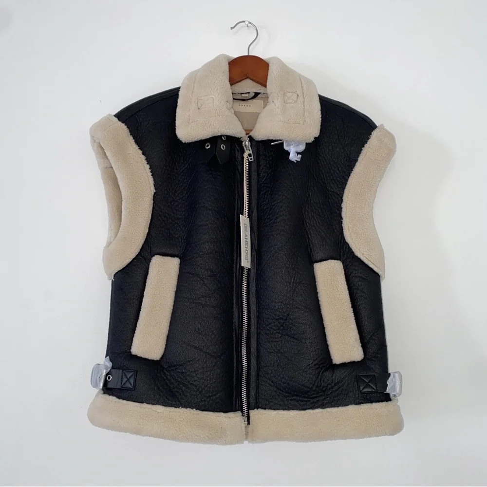 BLANKNYC Faux Leather Work It Sherpa Vest Black Womens size xs